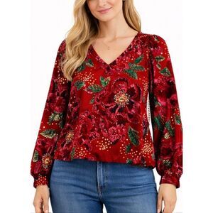 Maison D’Amelie velvet floral puff sleeve blouse